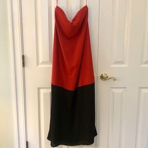Red and Navy Strapless Maxi Dress